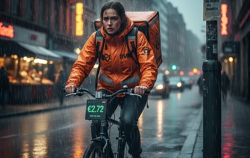 Lavoro dei rider tra algoritmo, sfruttamento e diritti negati: Pagati 2,72 euro sotto la pioggia. Ripartire dalla Costituzione.