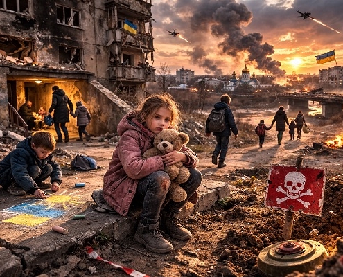 Quattro anni di guerra: i bimbi ucraini crescono tra sirene e mine. Ogni giorno in più di conflitto è un giorno sottratto all’infanzia