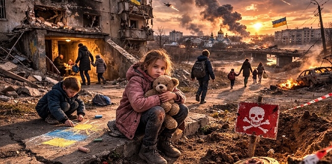 Quattro anni di guerra: i bimbi ucraini crescono tra sirene e mine. Ogni giorno in più di conflitto è un giorno sottratto all’infanzia